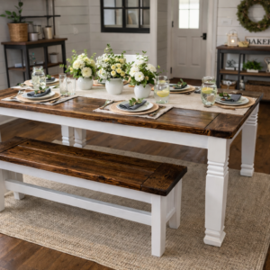 Rustic  Farmhouse Table with 2 Bench Seating --Built to Last!