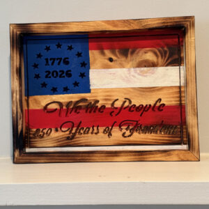 Handmade 250th Anniversary American Flag | CNC Carved Rustic Wooden Betsy Ross Flag | We the People Wall Decor | 1776-2026 Patriotic Gift | Framed Wood Flag