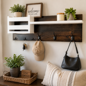 Farmhouse Entryway Organizer with Mail Holder and Key Hooks