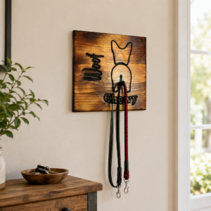 Personalized Dog Leash Holder with Rustic Design and Custom Name