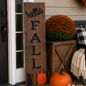 Rustic Hello FALL Wooden Porch Sign – Handmade Autumn Decor, Farmhouse Fall Porch Sign, Seasonal Entryway Decor