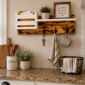 Rustic Entryway Organizer with Mail Holder, Shelf & Hooks