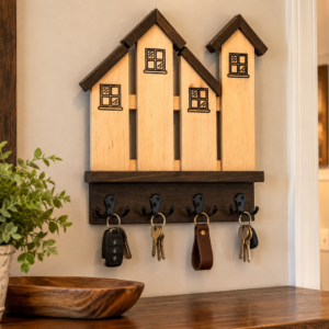 Rustic House Key Rack, Cottage Key Organizer, Farmhouse Wall Decor, Wooden Entryway Organizer, Handmade Key Holder with Shelf